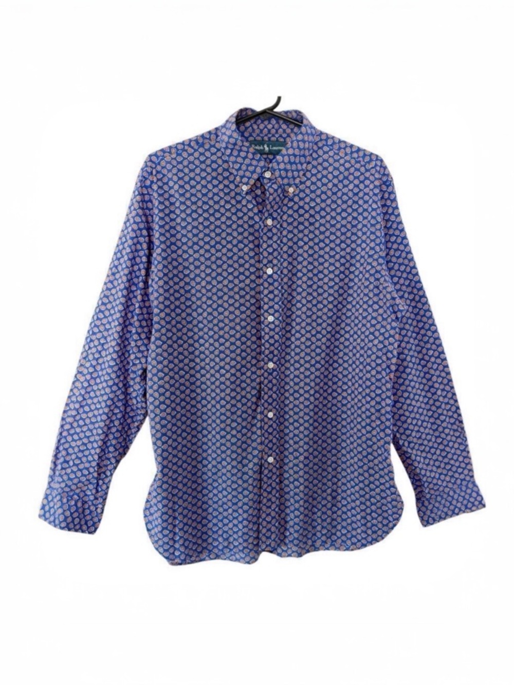 Ralph Lauren Mens Long Sleeve Button Down Blue Orange‎ Floral Shirt Size Large